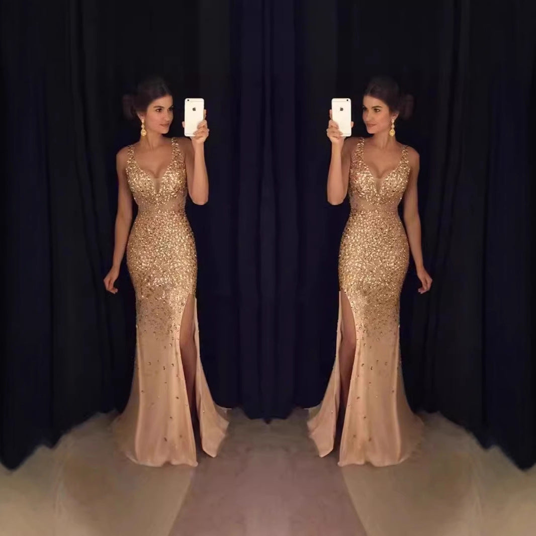 Damen Abendkleid Glitzernd Tiefes Dekolleté Figurbetonter Schnitt