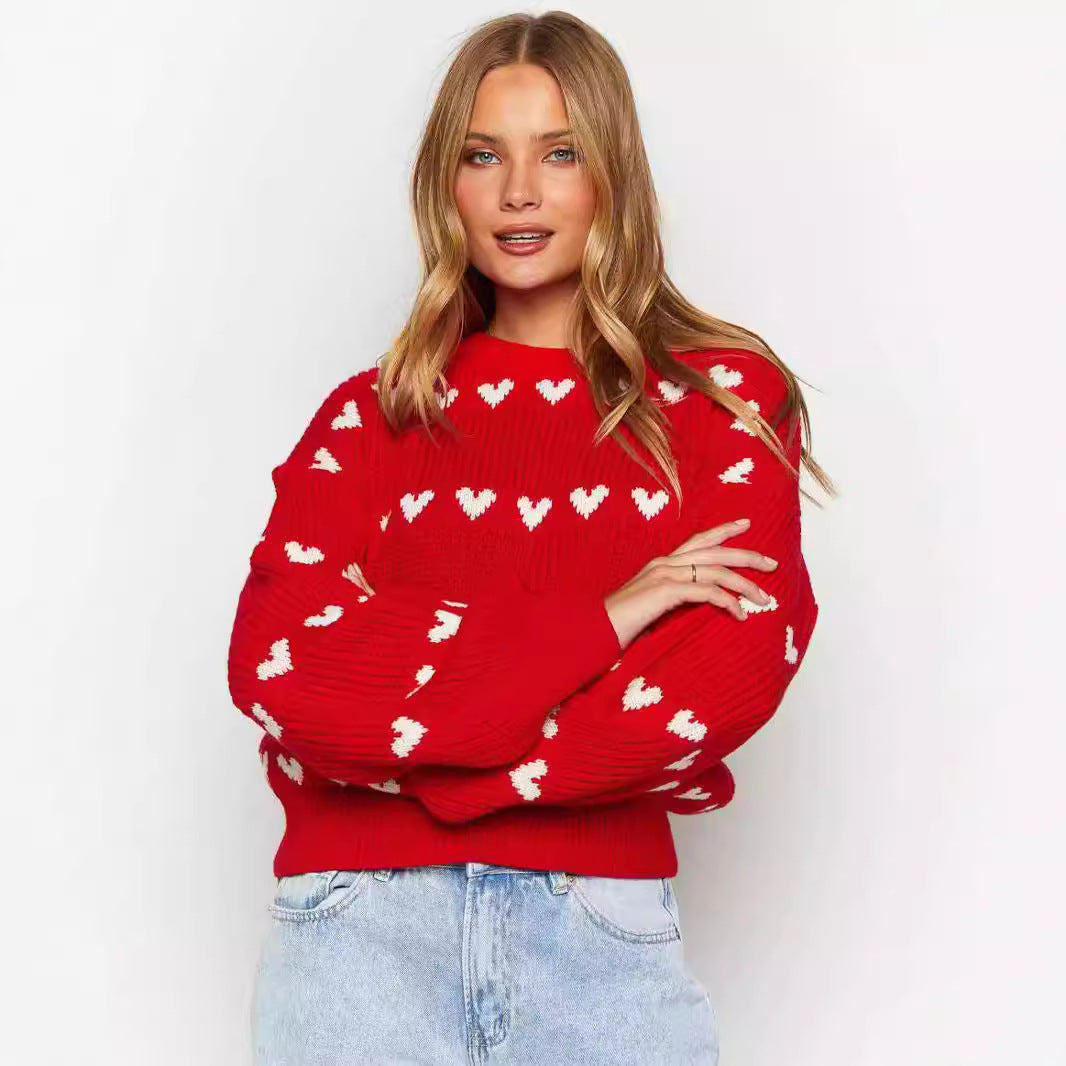 Damen Kuschelpullover Weiches Strick Herzmuster Norvielle