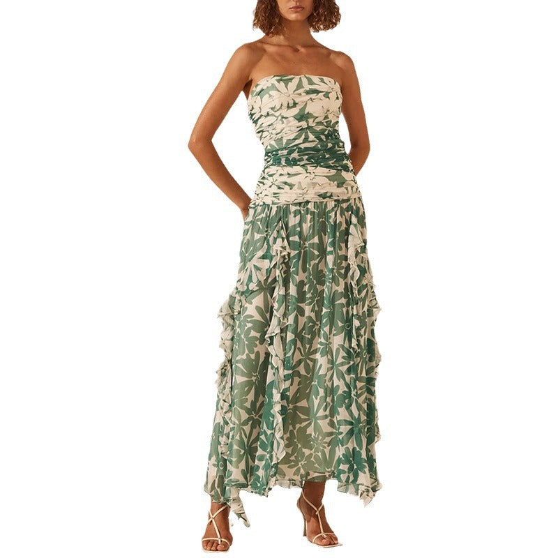Damen Maxikleid Schulterfrei Rüschendetails Florales Muster Norvielle