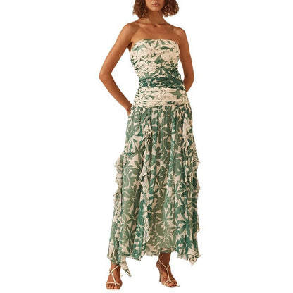 Damen Maxikleid Schulterfrei Rüschendetails Florales Muster Norvielle
