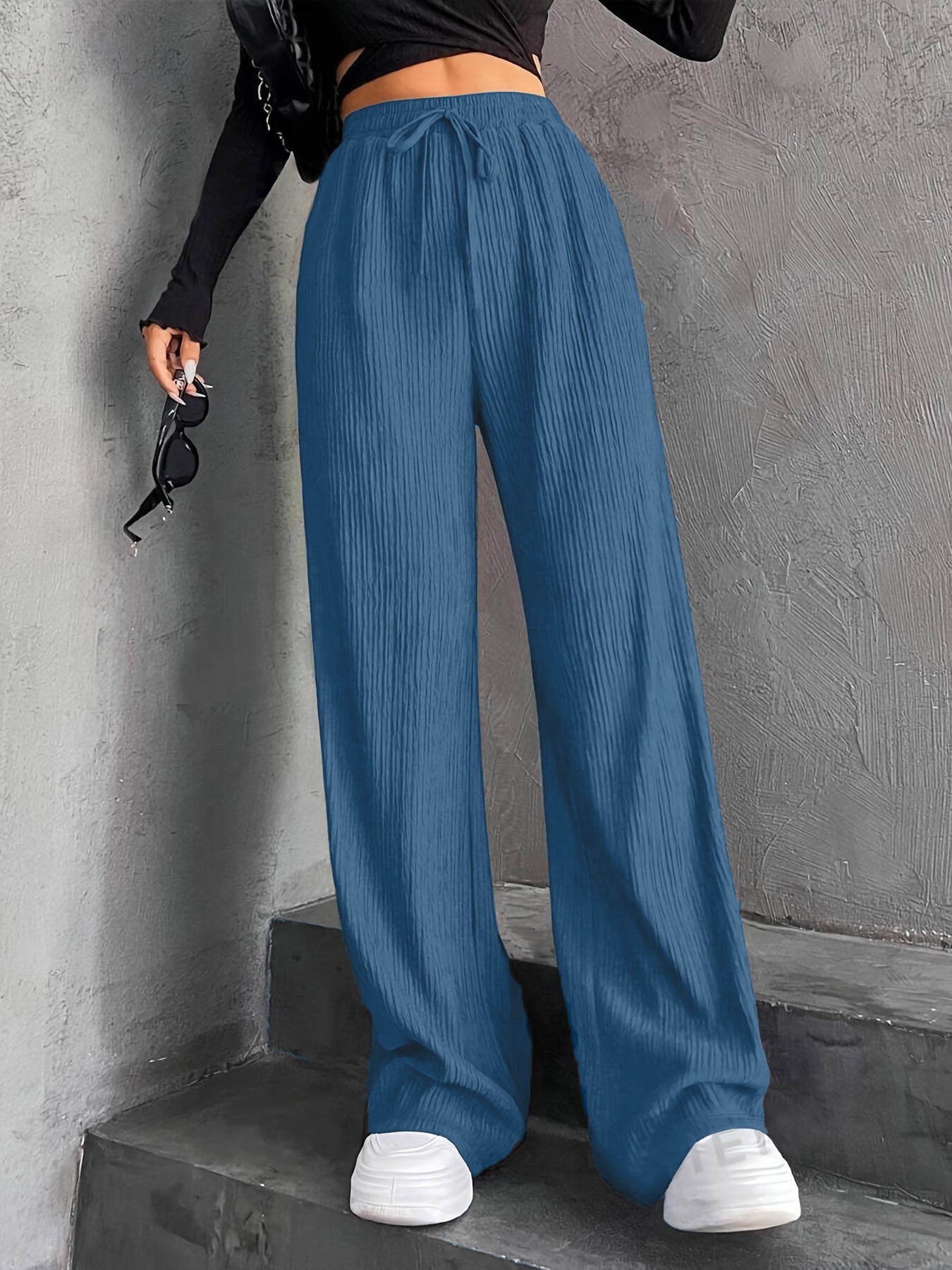 Damen Plissee-Hose Weit Elastischer Bund