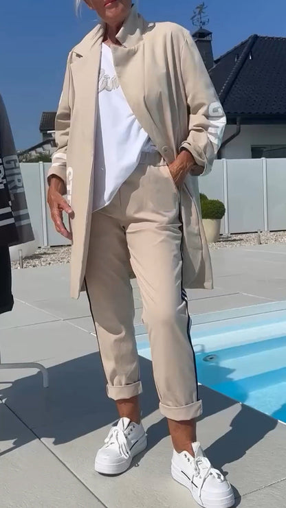 Damen Trenchcoat Streifenoptik