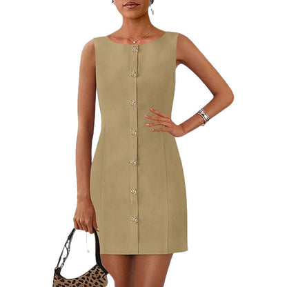Damen Knielanges Kleid Schmal Elegant Knöpfe