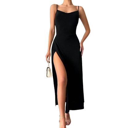 Damen Maxikleid Spaghettiträger Schlitz Norvielle