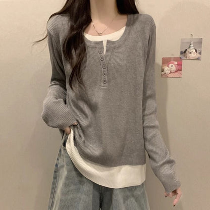 Damen Langarm-Pullover mit Knopfleiste Norvielle
