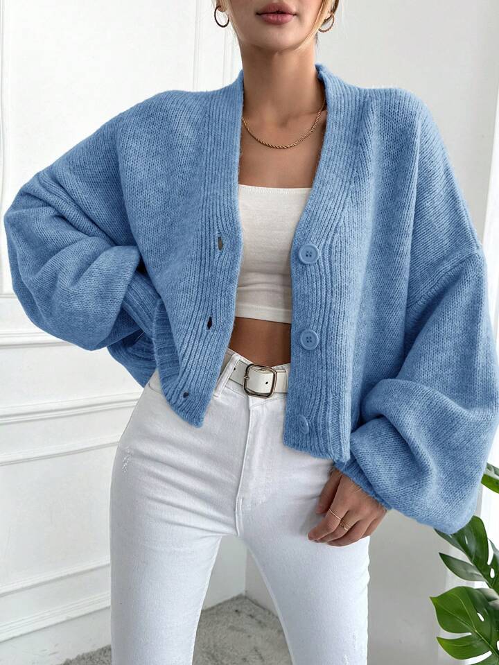 Damen Grobstrickcardigan mit Knöpfen und Voluminösen Ärmeln Norvielle