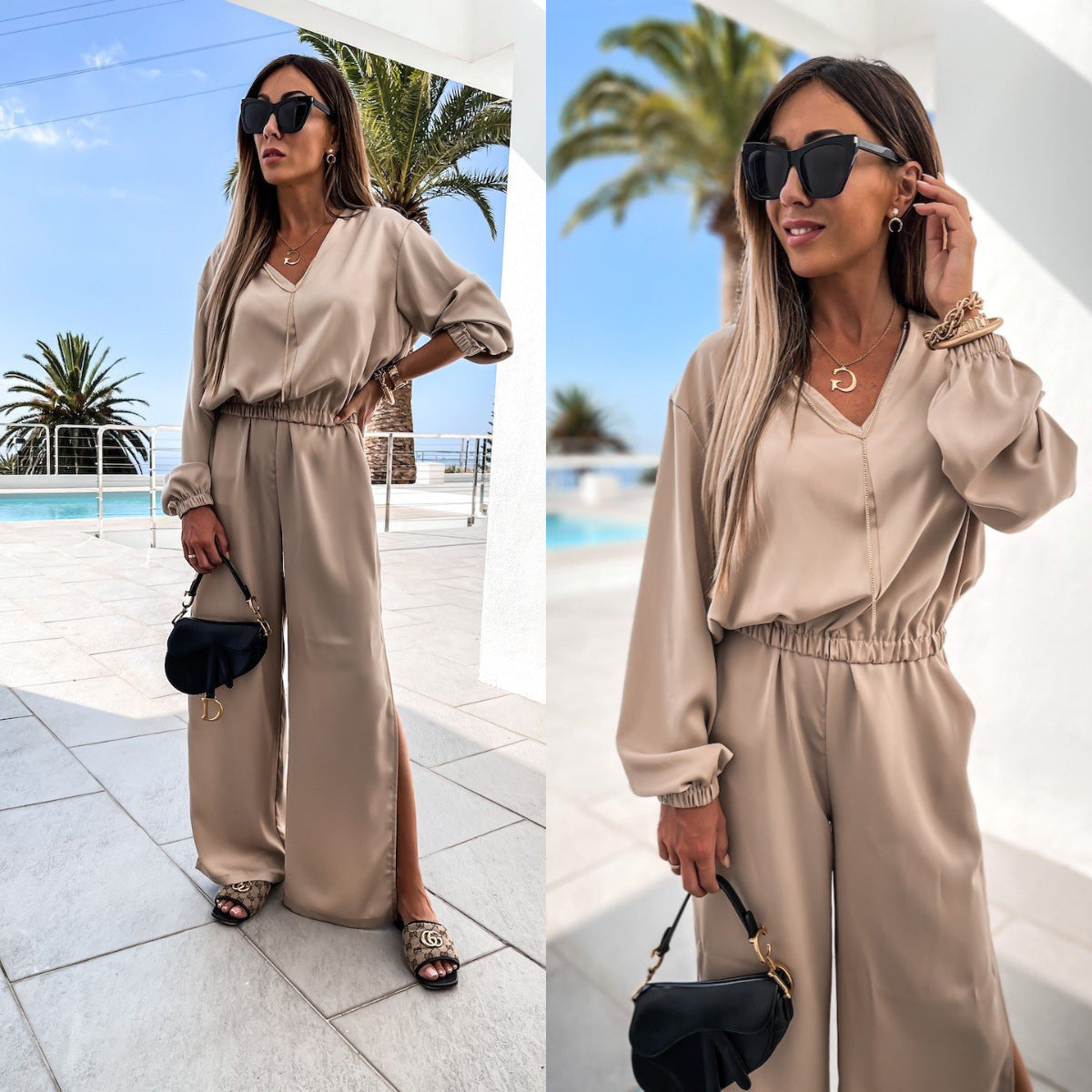 Damen Jumpsuit Elegantes Design Dekorative Seitenschlitzen Norvielle