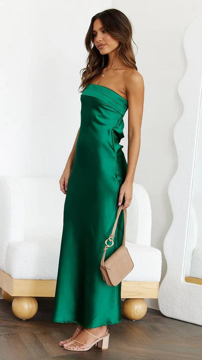 Satin Damen Schlauchtop-Kleid Rückenfrei Hohl