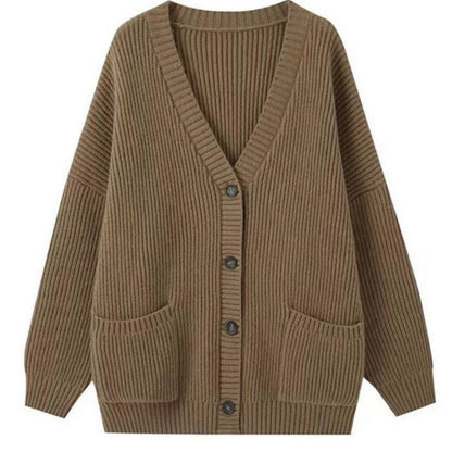 Damen Strickcardigan Elegantes Design Offene Taschen Beige