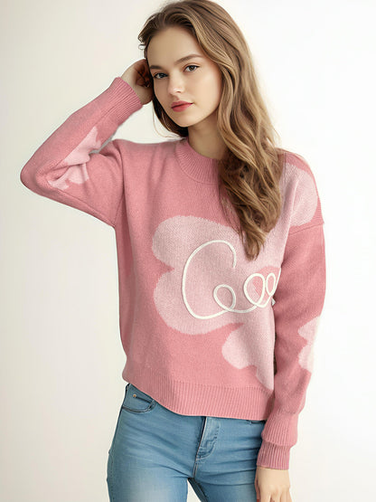 Damen Strickpullover Weich Floralmuster Norvielle
