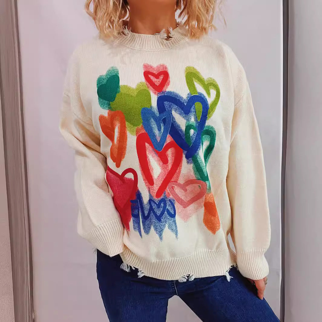 Damen Pullover Bunt Herzdesign Kaschmir - Norvielle