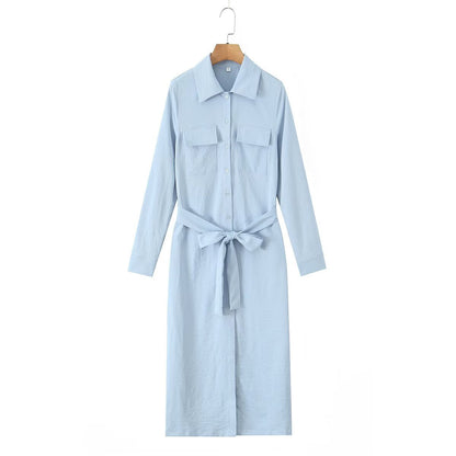 Damen Hemdblusenkleid mit Brusttaschen und Gürtel Norvielle