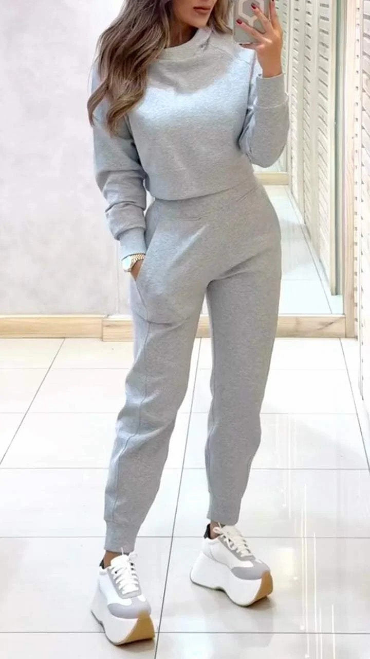 Damen Sportliches Loungewear-Set Crop-Oberteil elastische Hosen
