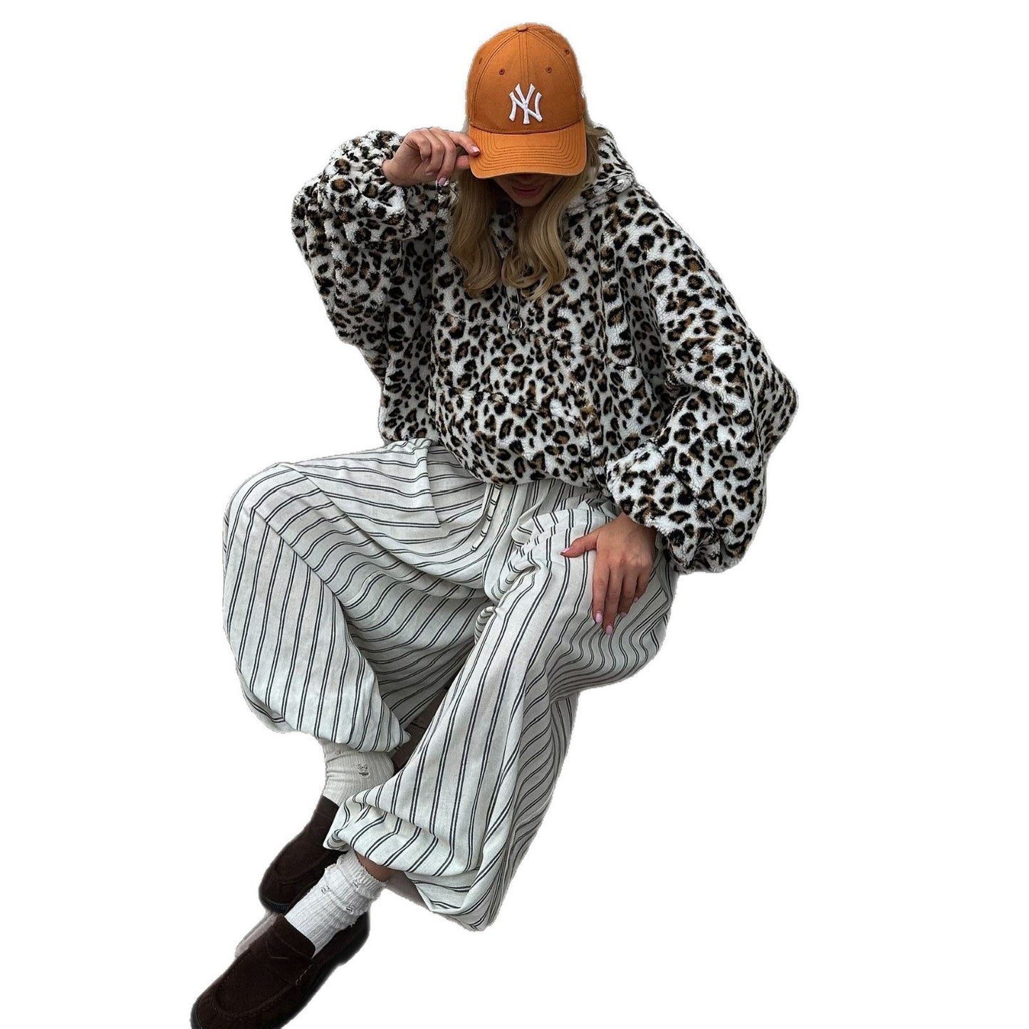 Damen Plüsch-Hoodie Leopardenmuster Norvielle