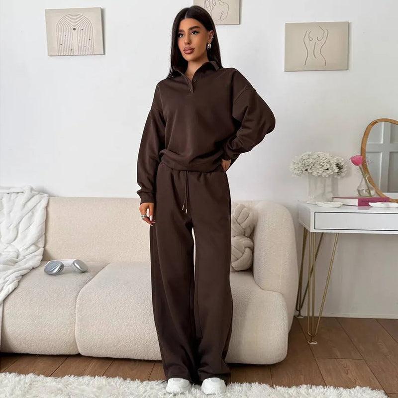 Damen Sportliches Loungewear-Set mit hohem Kragen und weitem Schnitt - Norvielle
