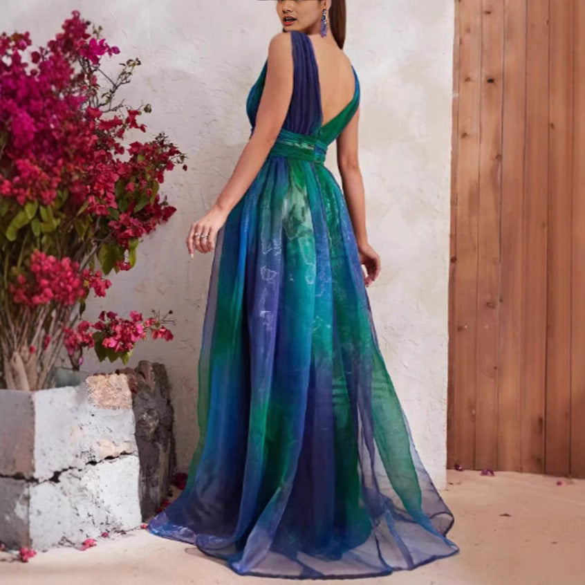 Damen Abendkleid Tüll V-Ausschnitt