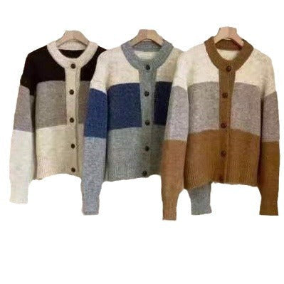 Damen Strickcardigan mit Knöpfen Kontraststreifen Norvielle