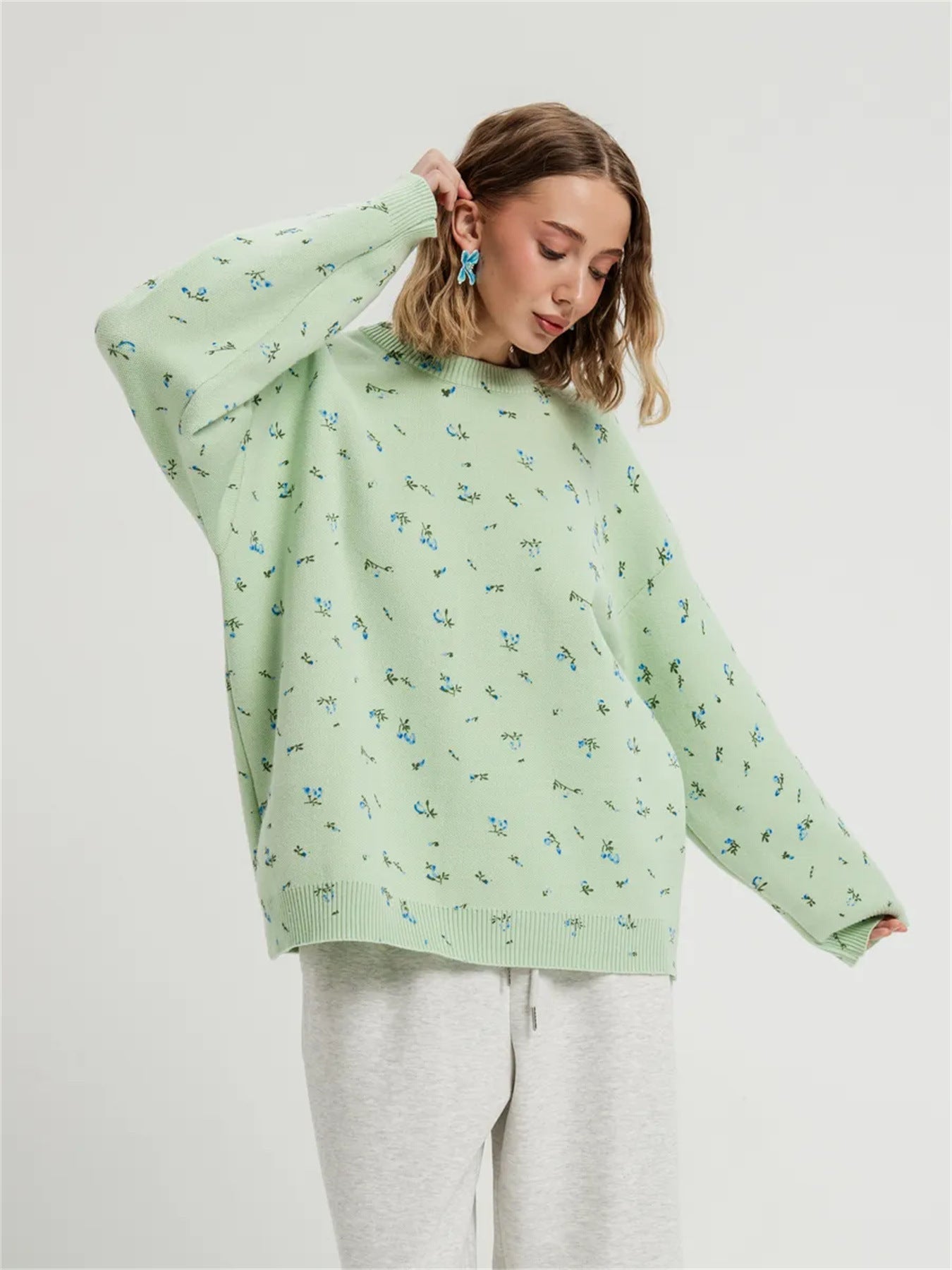Damen Oversized Sweatpullover Floralmuster Norvielle