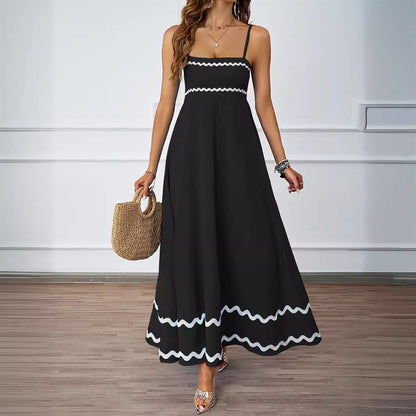 Damen Maxi-Kleid Rüschensaum Spaghettiträger Norvielle