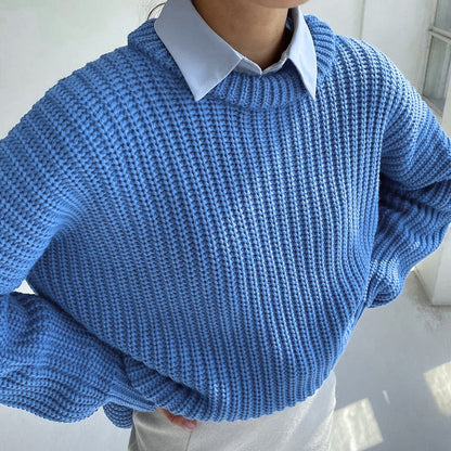 Damen Grobstrickpullover Lässiger Schnitt Weiter Halsausschnitt