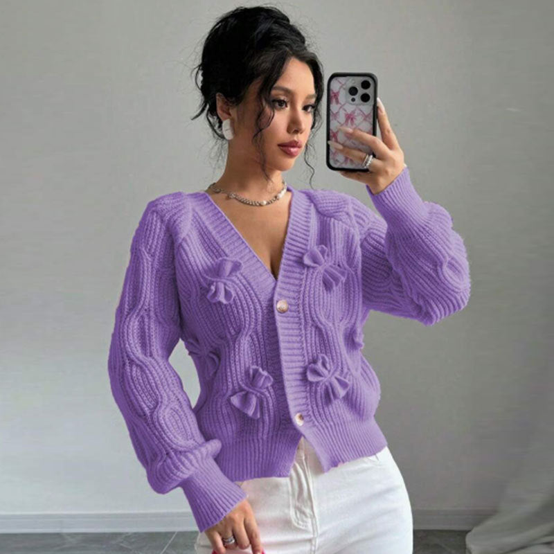 Damen Strickjacke Florales Reliefdesign Knöpfe Norvielle