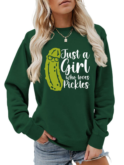 Damen Sweatshirt Gurkenmotiv Lässig Grün Norvielle