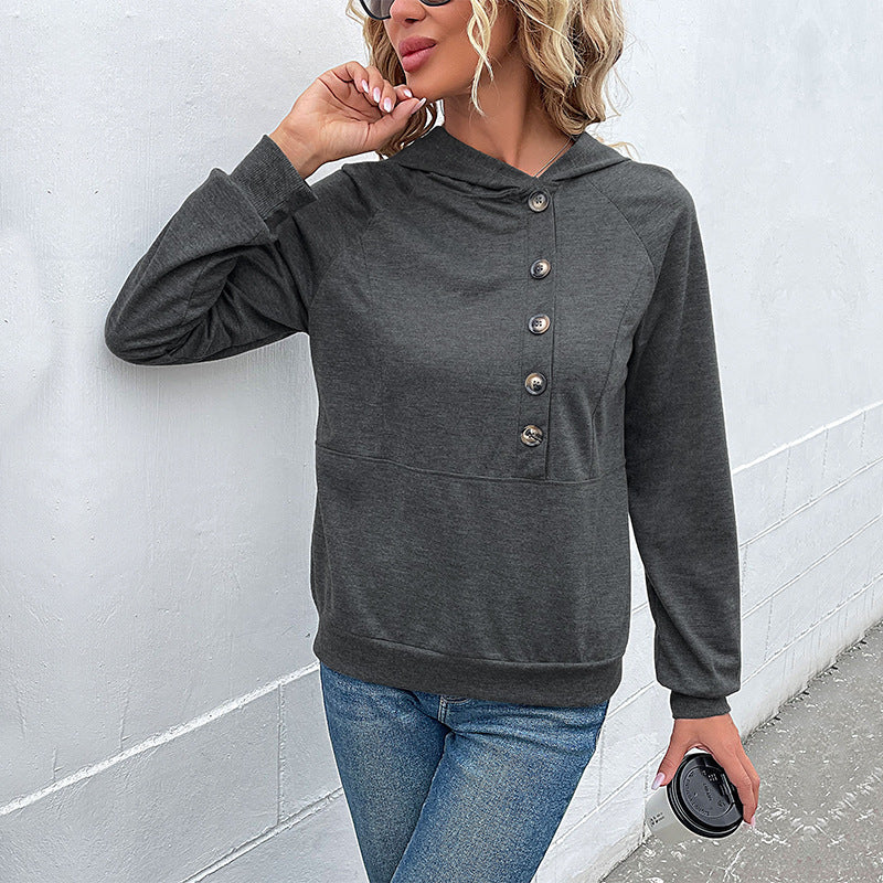 Damen Kapuzenpullover Lässig Knopfdetails Modern Norvielle