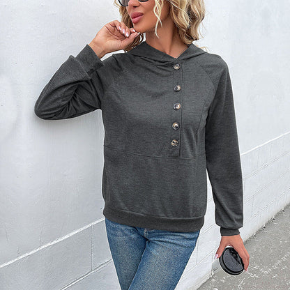 Damen Kapuzenpullover Lässig Knopfdetails Modern Norvielle