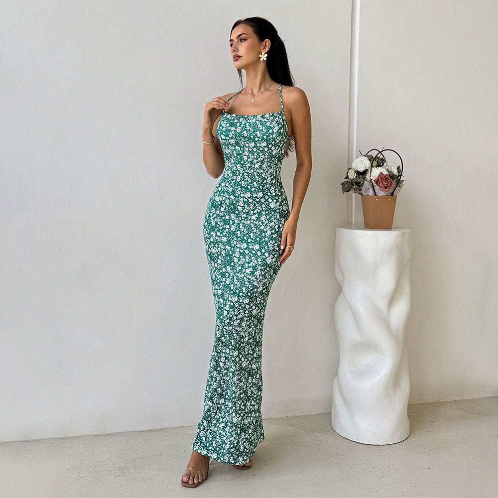 Damen Maxikleid Verstellbare Träger Floraler Druck Norvielle - Norvielle
