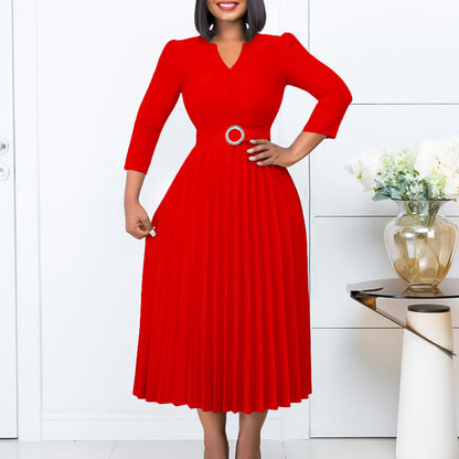 Damen Midikleid Plissé-Optik Taillengürtel Norvielle