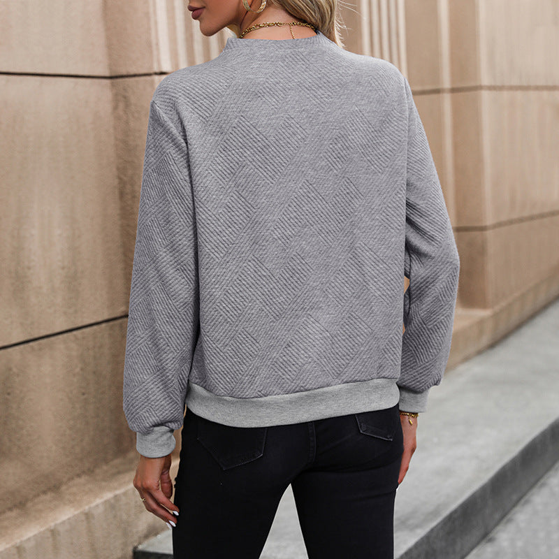 Damen Sweatshirt Strukturiertes Design Modische Knöpfe Norvielle