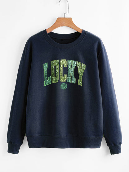 Damen Sweatshirt Glitzernd Kleeblattmotiv Norvielle