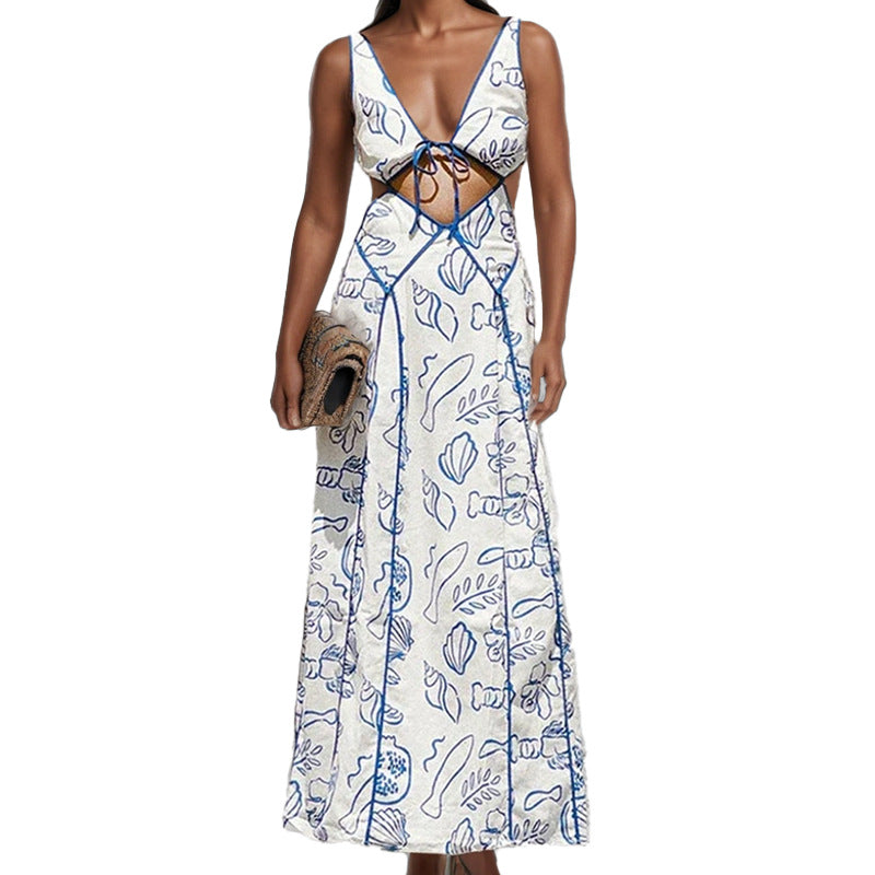 Damen Maxikleid Florales Muster Geflochtener Rücken Norvielle