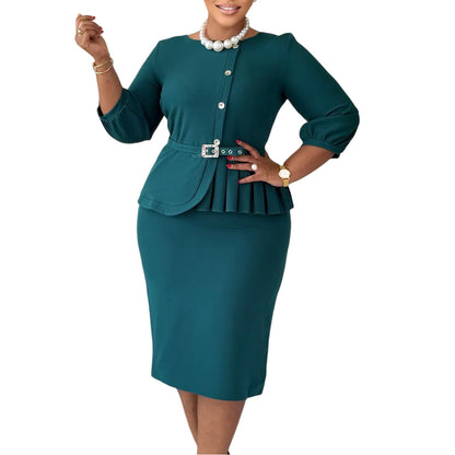 Damen Etuikleid mit Peplum-Saum und Taillengürtel Norvielle
