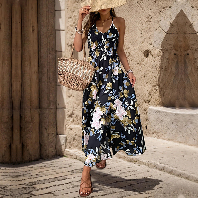 Damen Maxikleid Floralmuster Verstellbare Spaghettiträger