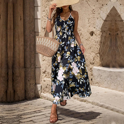 Damen Maxikleid Floralmuster Verstellbare Spaghettiträger