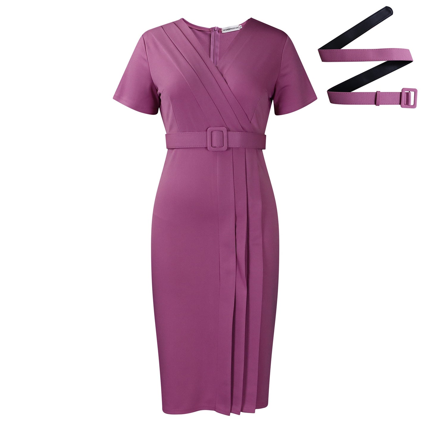 Damen Midi-Kleid Asymmetrisch Wickel-Design Gürtel Norvielle