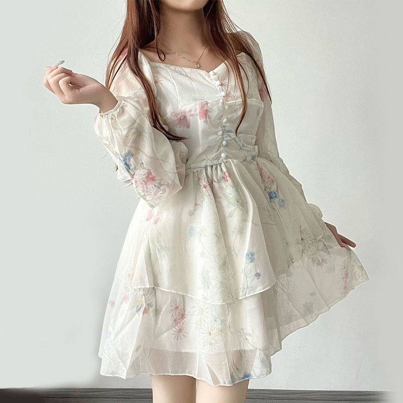 Damen Blumenkleid Puffy-Ärmel Sommer Norvielle - Norvielle