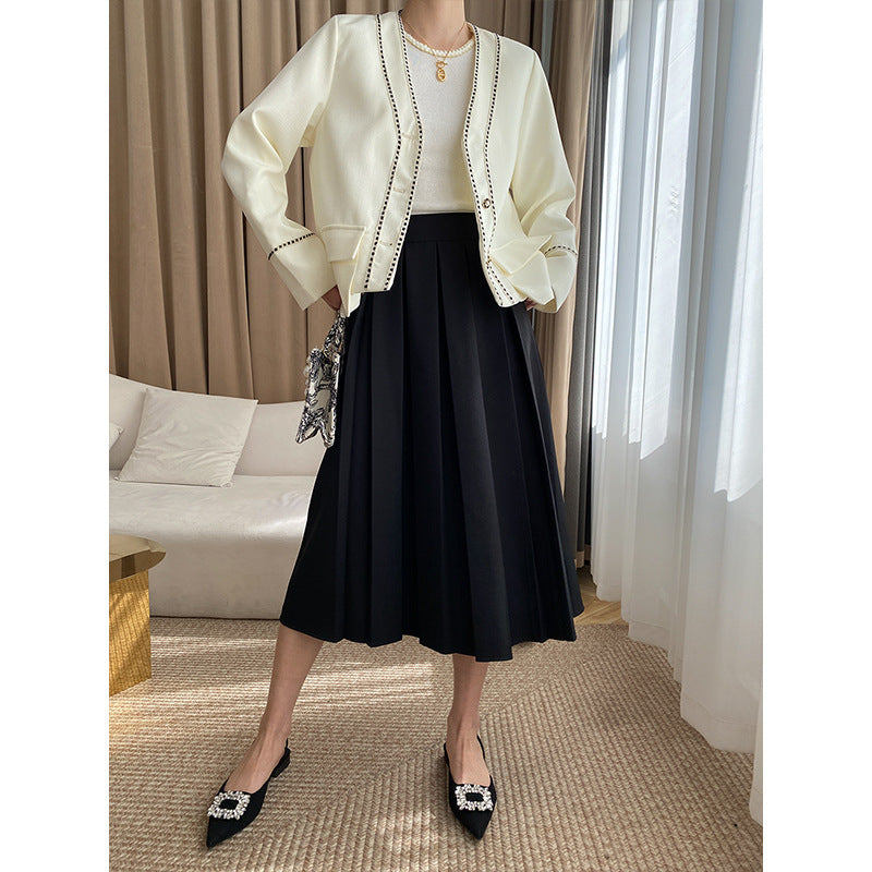 Damen Cardigan Elegantes Design Kontrastdetails Beige