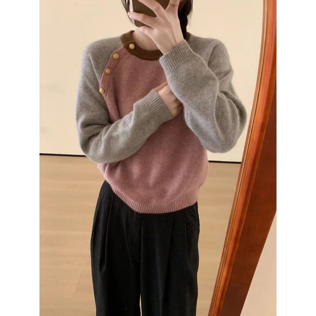 Damen Strickpullover Große Knöpfe Norvielle