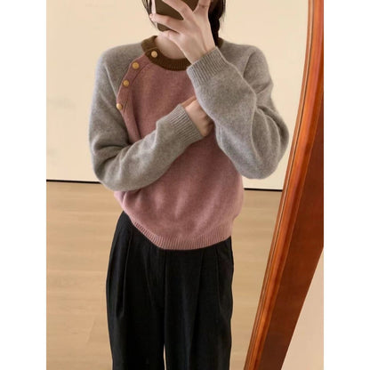 Damen Strickpullover Große Knöpfe Norvielle