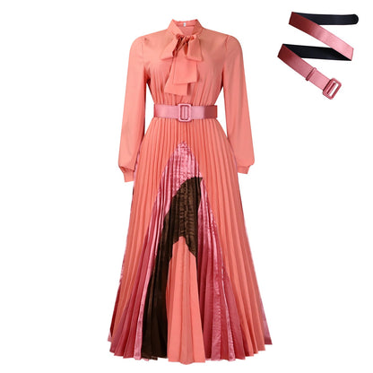 Damen Maxikleid Eleganter Schlitz Krawattenkragen Norvielle