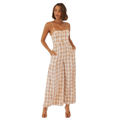 Damen Jumpsuit Gingham-Muster Taillengürtel Norvielle