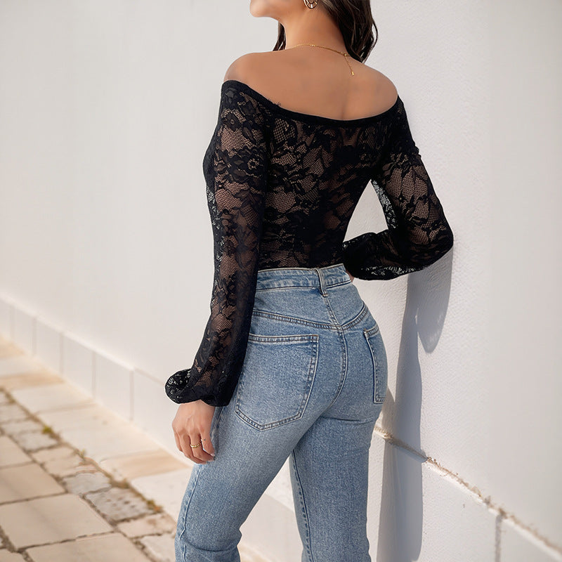 Damen Spitzenbody Langarm Off-Shoulder Norvielle