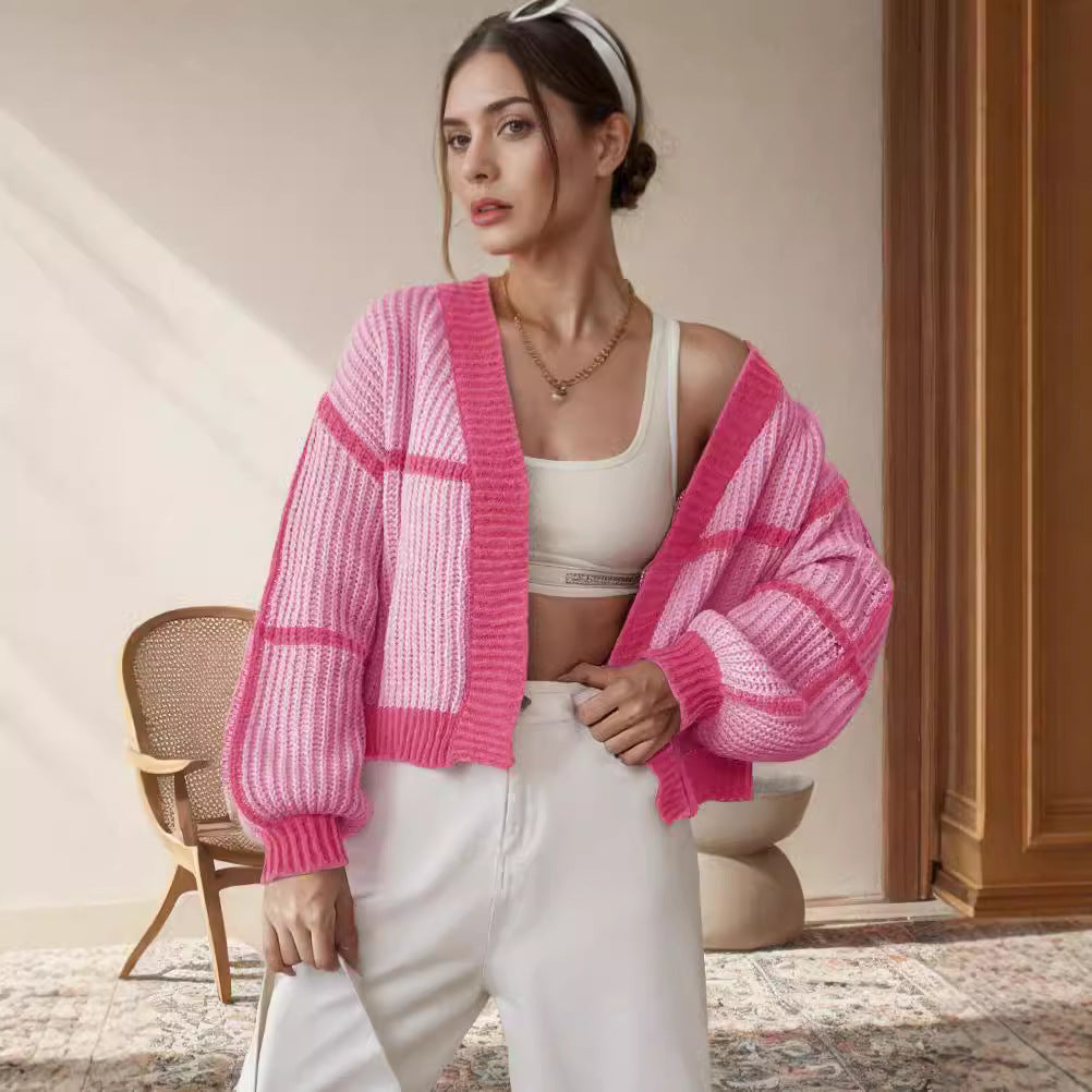 Damen Strickcardigan Modernes Blockstreifenmuster Norvielle