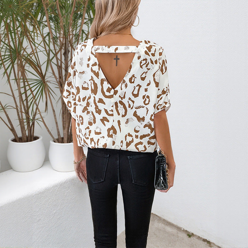 Damen Blusenshirt Animalprint V-Ausschnitt Elegant Norvielle