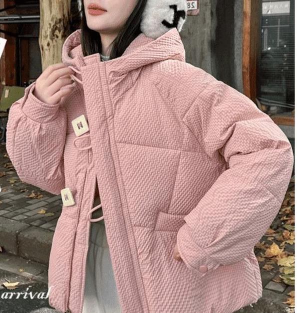 Damen Winterjacke Puffy Mit Kapuze Dekorative Knöpfe Norvielle