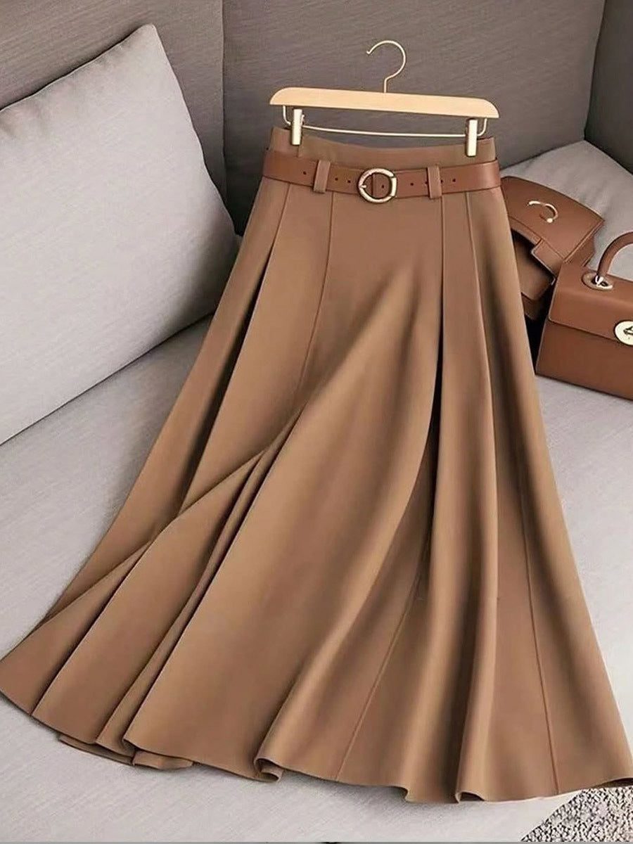 Damen Faltenrock Weit Geschnitten Gürtelapplikation Elegant