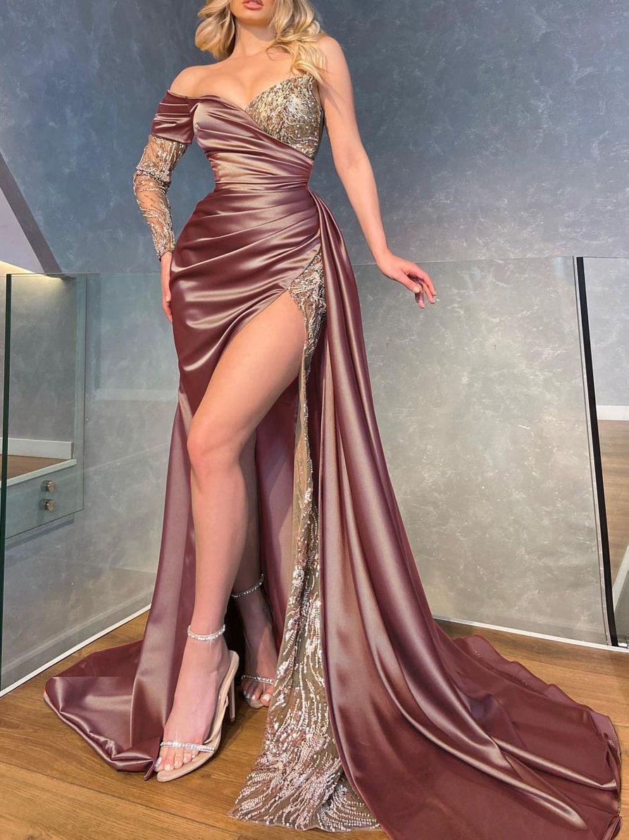 Damen Abendkleid Asymmetrischer Schnitt Paillettenbesatz