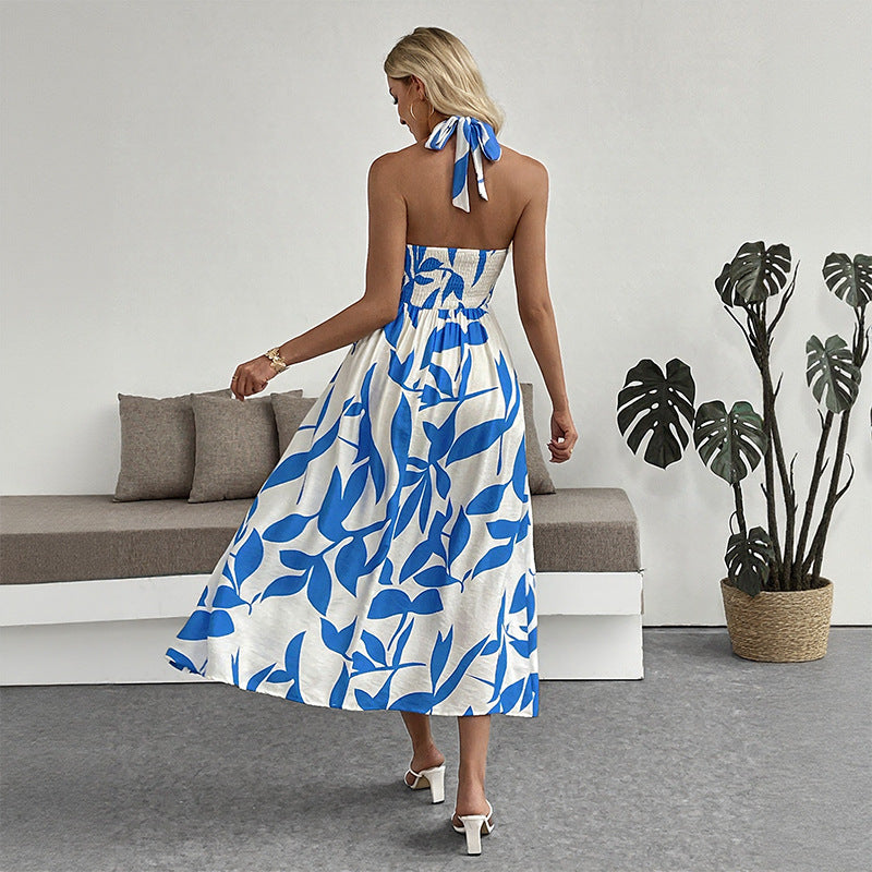 Damen Maxikleid mit hohem Schlitz Floralmuster